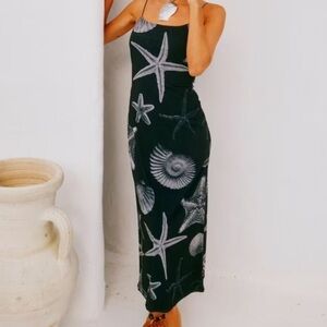 Starfish Print Black Maxi Dress